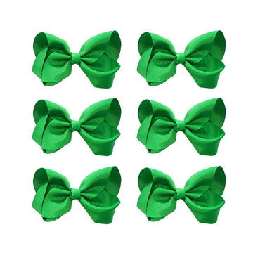 6 Pcs 4.5' Grosgrain Ribbon Hair Bows - Alligator Clips In Solid Colors For Toddlers And Kids (Pink)