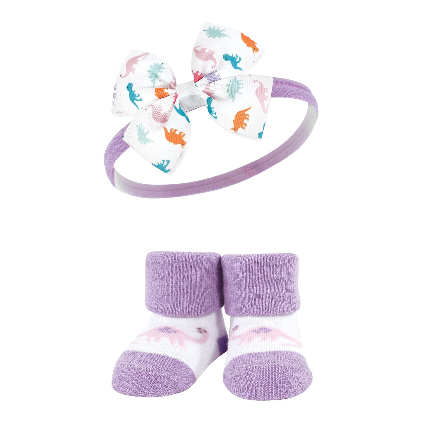 Hudson Baby Baby Girls' Headband And Socks Giftset, Dinosaurs, One Size