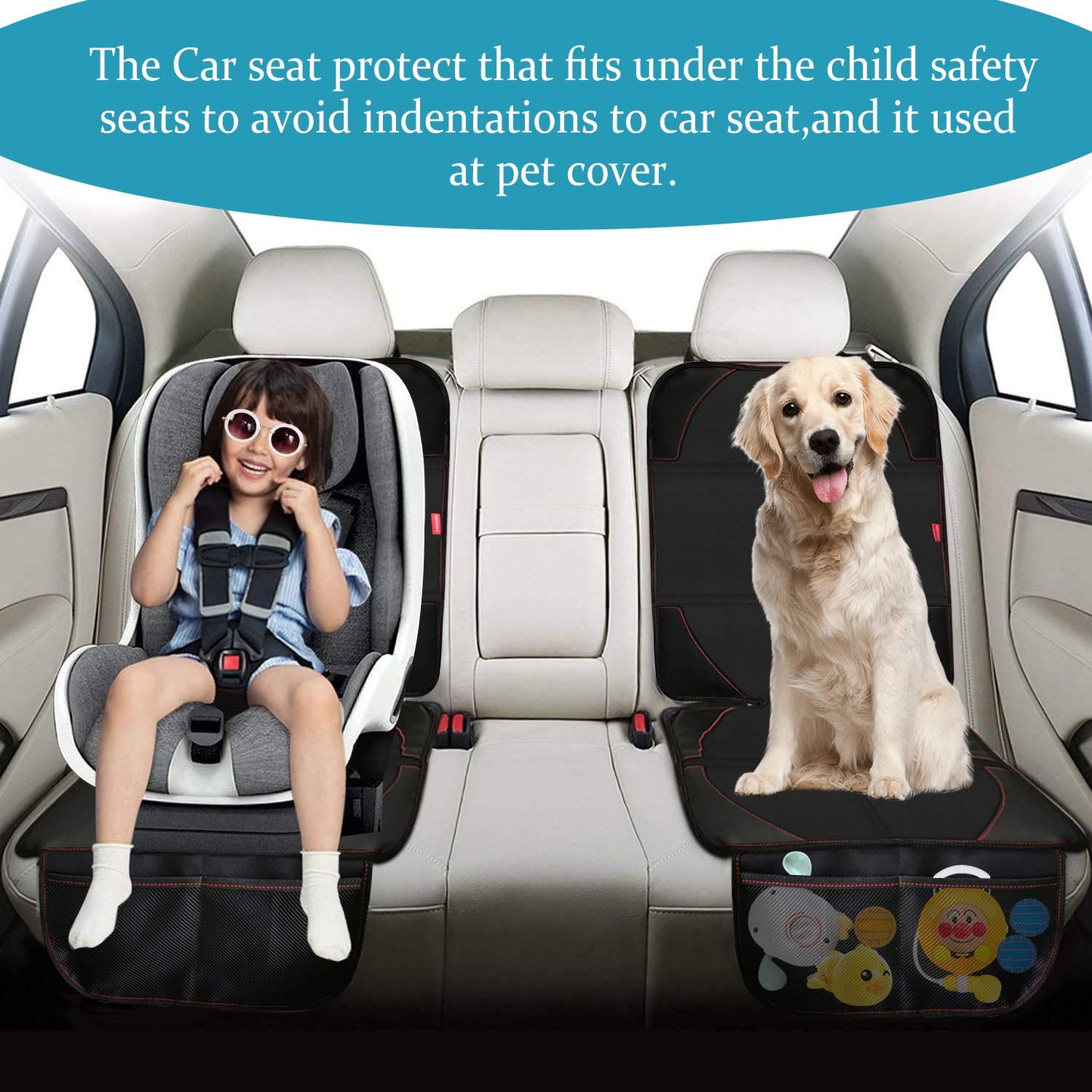 Morrols Car Seat Protector, 2 Pack Carseat Protector With Thickest Padding, Baby/Pets For Child Car Seat-Mesh Pockets-Waterproof