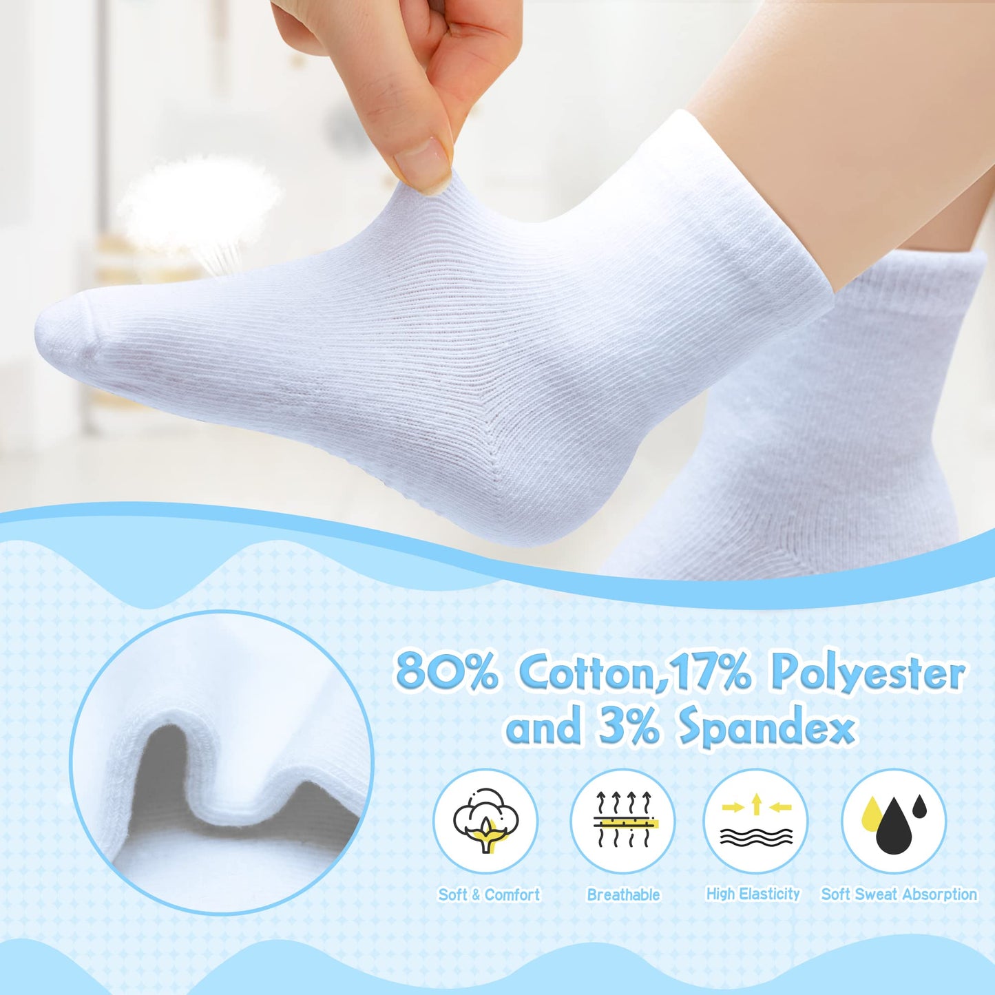 Hyzgb Kids Socks With Grippers 5-6-7 Years Old 12 Pairs Cotton Crew Non Slip Grips Socks 5T-6T-7T For Unisex Little Boys Girls T