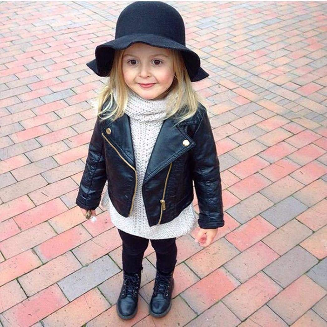 Gliglittr Toddler Baby Boy Girl Motorcycle Faux Leather Jackets Coat Winter Outwear For 1-6Y (Black, 2-3T(Size 90)