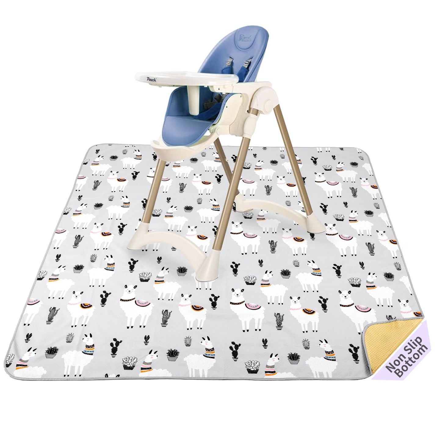 DFHY Waterproof Baby Splat Mat for High Chair and Floor, 60.24 x 60.24 Inch Wipeable, Washable & Anti-Slip Food Mat, Cactus Alpa