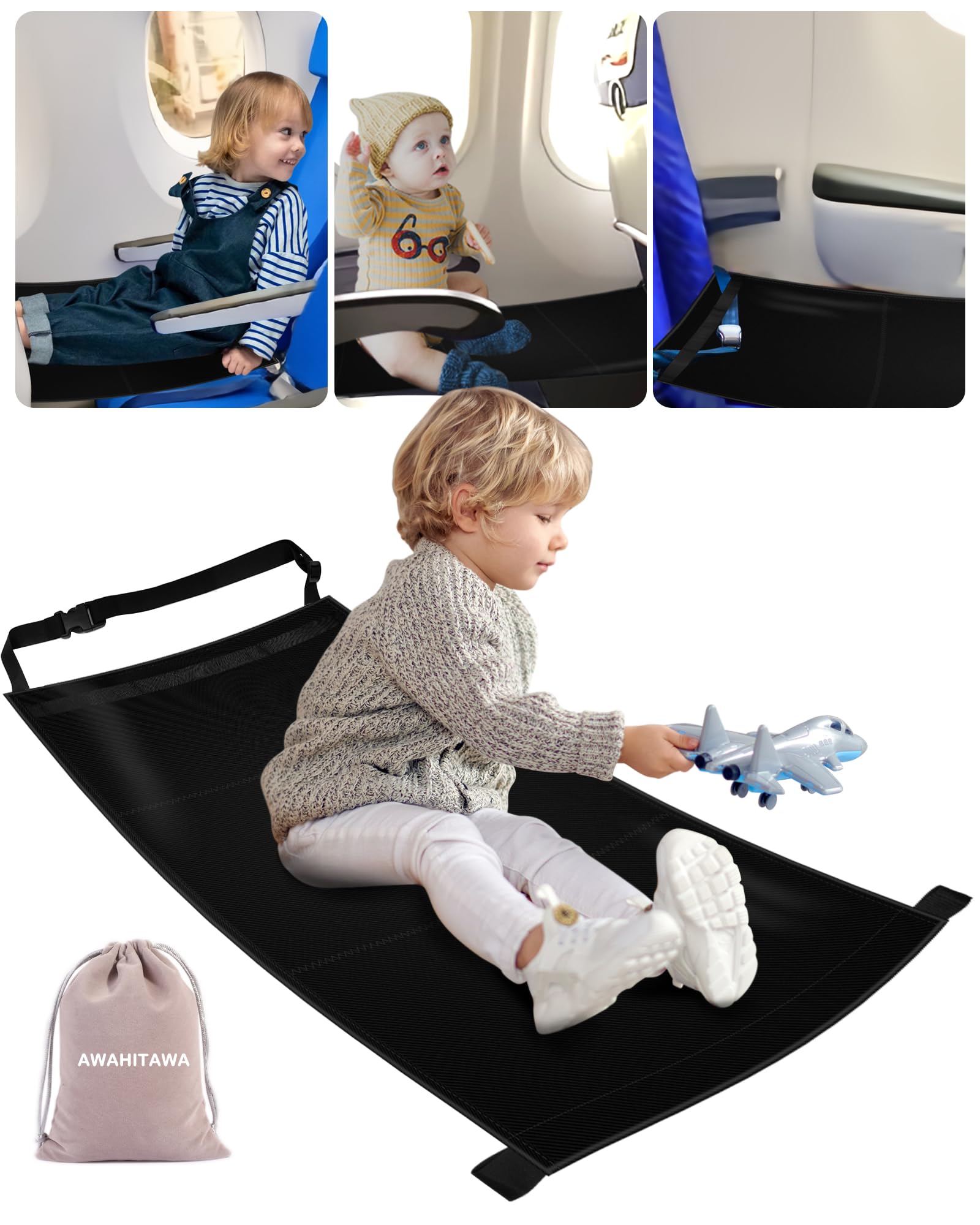 Awahitawa Toddler Travel Bed, Airplane Travel Seat Essentials Kids, Portable Toddler Bed, Baby Airplane Travel Cot Accessories,