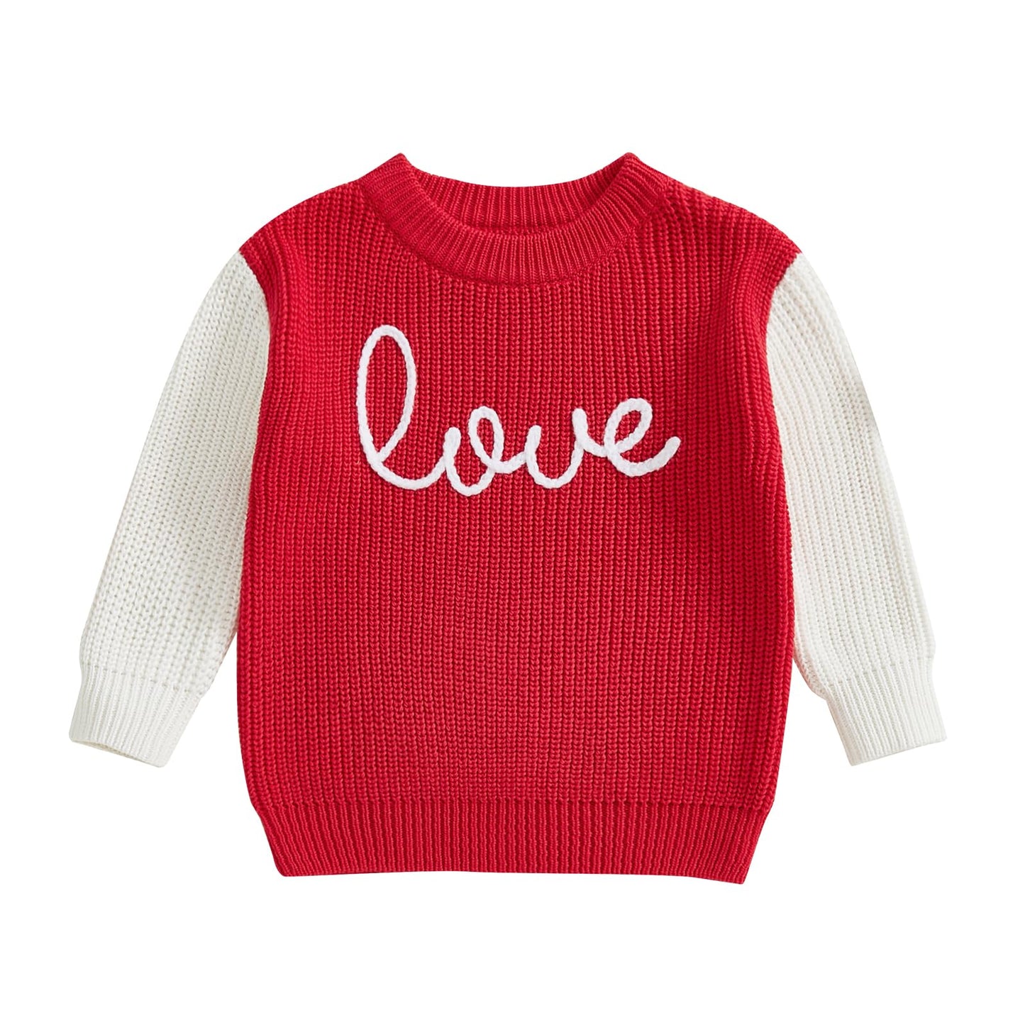 Girls Valentines Day Sweater Toddler Girl Valentines Day Outfit Love Embroidery Knit Pullover Sweatshirt Top(G-Red Love,6-7T)