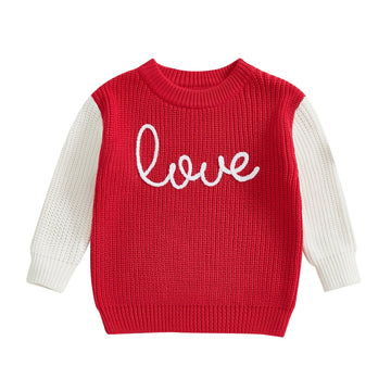 Baby Girl Valentines Day Outfit Toddler Valentines Day Sweater Love Embroidery Crewneck Pullover Sweatshirt Top(G-Red Love,4-5T)