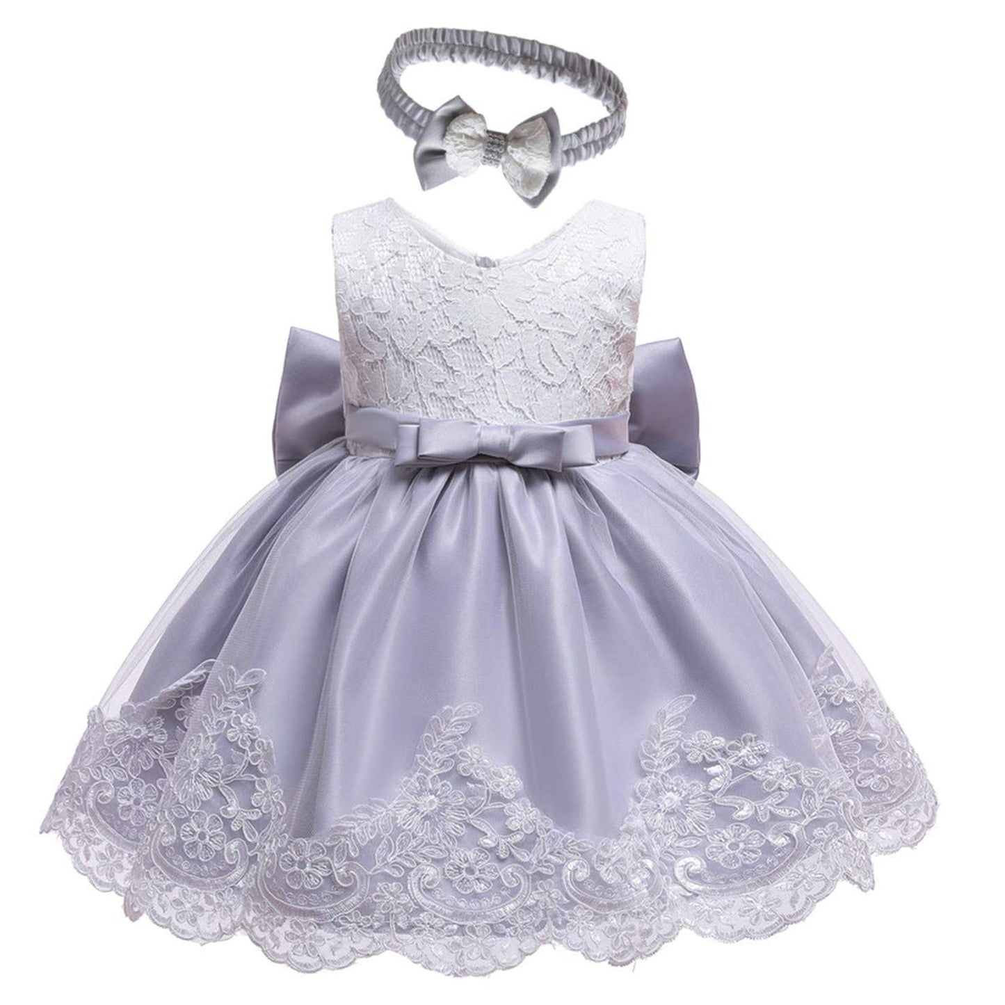 Little Girls Christmas Embroidery Lace Dresses Princess Easter Halloween Wedding Formal Event Dress(Gray,120)