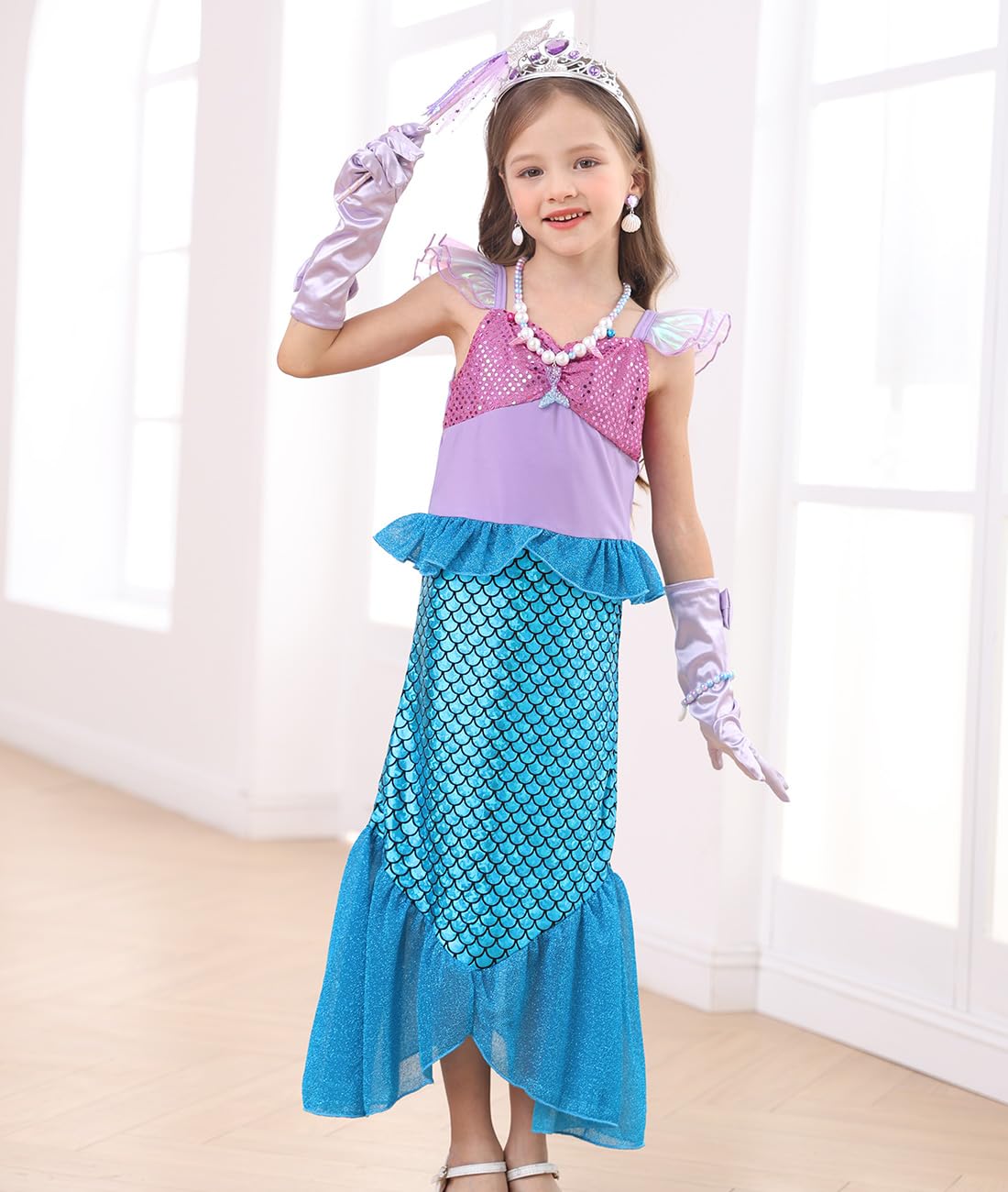 Itvti Little Girls Mermaid Costume For Girls Princess Dress Up Ariel Outfits With Accessories Wig Birthday Party Halloween Cospl