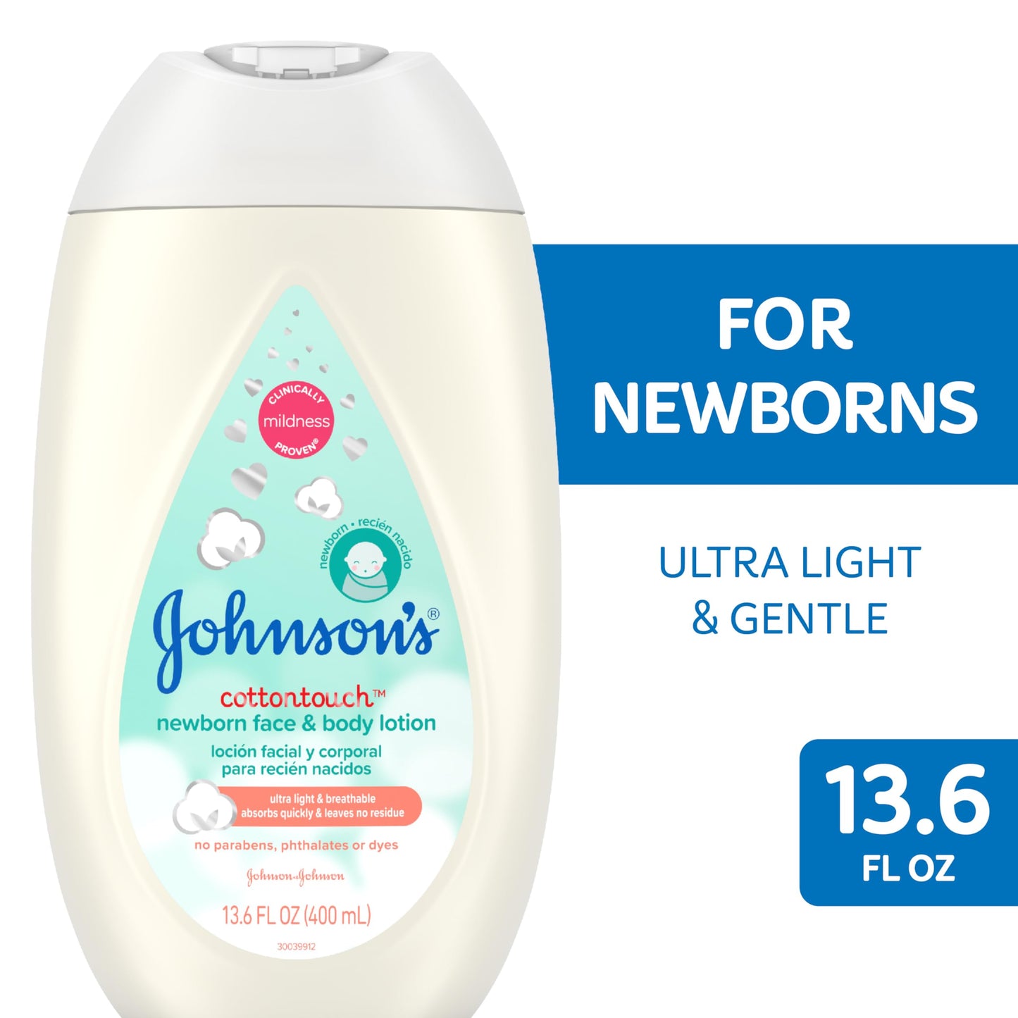 Johnson'S Cottontouch Newborn Baby Face And Body Lotion, Hypoallergenic Moisturization For Baby'S Skin, Made With Real Cotton, P