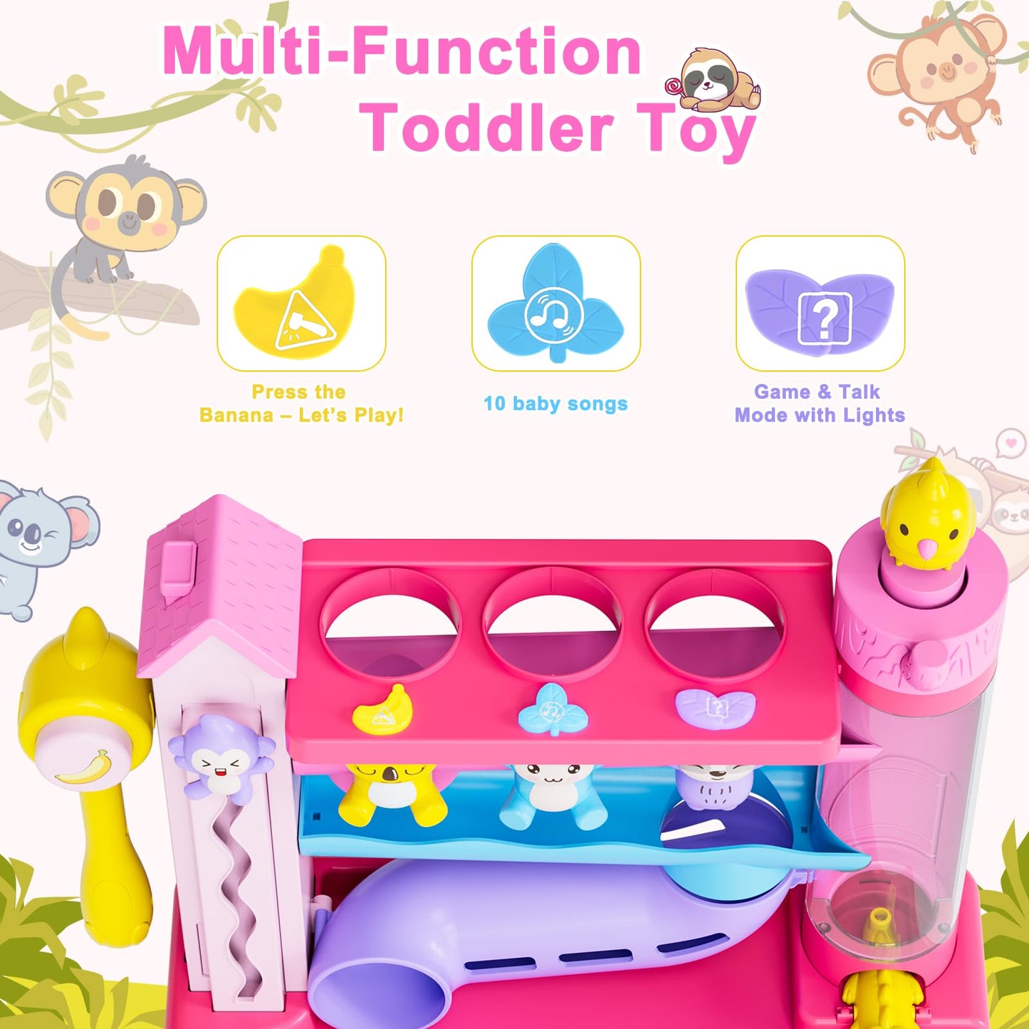VOILBTOY Musical Toy for 1-2 Year Old Girls,Educational Baby Toys 12-18 Months,Ball Drop Toy with English & Spanish,Fine Motor T