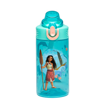 Zak Designs Disney Moana Sage Kids Water Bottle For School Or Travel, 16Oz Durable Plastic Water Bottle With Straw, Handle, And