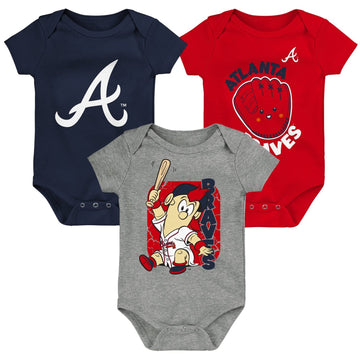 Outerstuff Mlb Newborn & Infants 0-24 Months Change Up 3 Piece Onesie Creeper Romper Set (3/6 Months, Atlanta Braves)