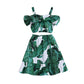 Boebnozcv Toddler Baby Girl Strap Banana Leaf Print Strappy Cold Shoulder Cropped Top + Long Skirts Outfits Clothes Set (Green,