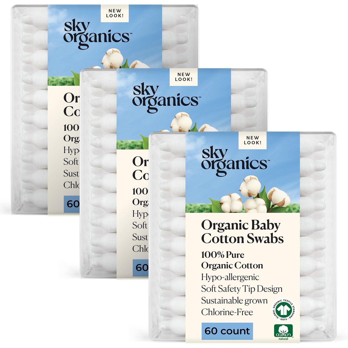 Sky Organics - Organic Baby Cotton Swabs, 180 Ct. - Ultra Soft Baby Safe Tips - Strong & Durable - Hypoallergenic - Chlorine Fre