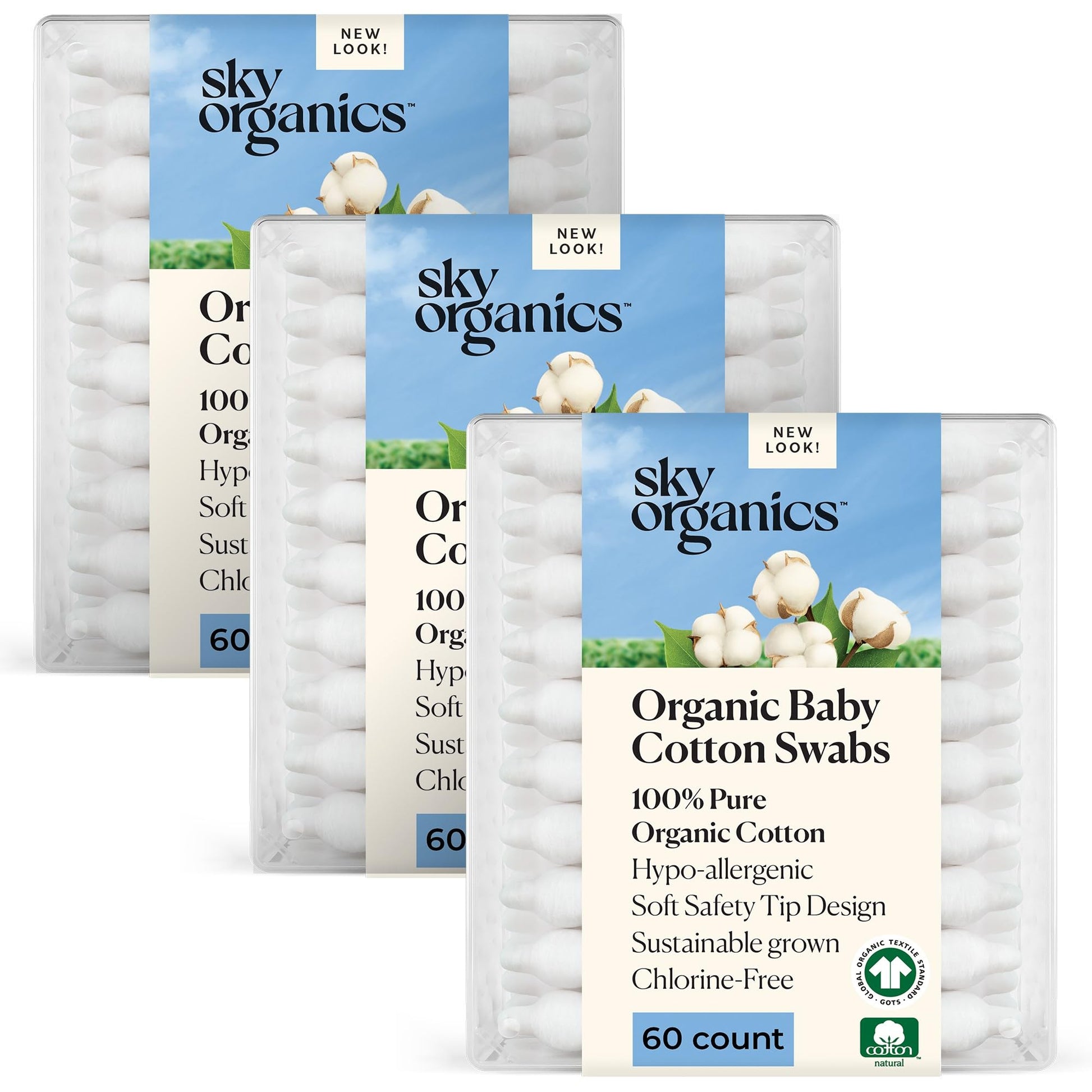 Sky Organics - Organic Baby Cotton Swabs, 180 Ct. - Ultra Soft Baby Safe Tips - Strong & Durable - Hypoallergenic - Chlorine Fre
