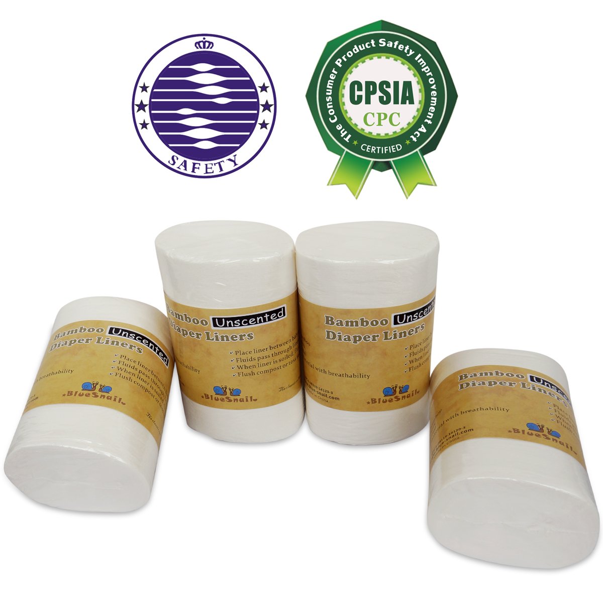 Rayon Unscent Diaper Liners- Fragance Free and Chlorine Free(4PK) 400 Count by BlueSnail(White)