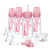 Dr. Brown'S Anti-Colic Baby Feeding Set With Slow Flow Nipples, Travel Caps, Silicone Pacifier - Pink