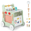 BABY JOY 6 in 1 Wooden Baby Walker, Toddler Pretend Play Kitchen Playset, Push and Pull Sit-to-Stand Learning Walker Activity Ce