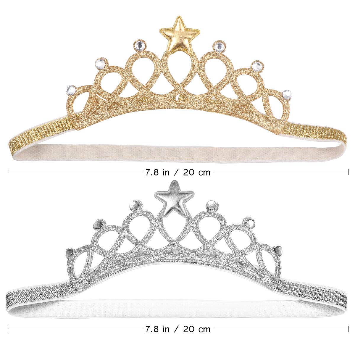 Beaupretty 2Pcs Baby Girls Crystal Crown Tiara Hair Belt Headband Soft Headwrap Princess Headpiece Children Hair Accessories For