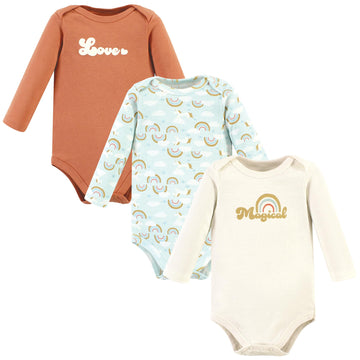 Hudson Baby Unisex Baby Cotton Long-Sleeve Bodysuits, Magical Rainbow 3-Pack, 6-9 Months