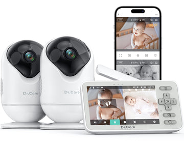 Dr.Care Vistaview Lite Smart Wifi Baby Monitor With 2 Cameras- 4720P Split Screen & 1080P Camera App Control, Motion Alerts, Nig