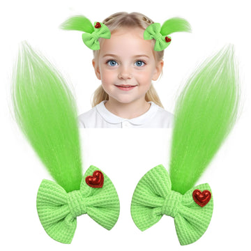 Green Furry Hair Bow Christmas Hair Clip For Girls Women Halloween Hair Clip Halloween Cosplay Costume Accessories Props