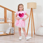 Retsugo Toddler Girls Heart Skirt Set Summer Valentines Day Outfit Kids Flutter Shirt Tulle Skirts Tutu Heart Print Dress 4-5 Ye