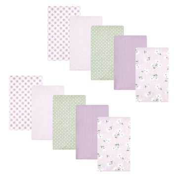 Hudson Baby Unisex Baby Cotton Flannel Burp Cloths, Purple Dainty Floral 10 Pack, One Size