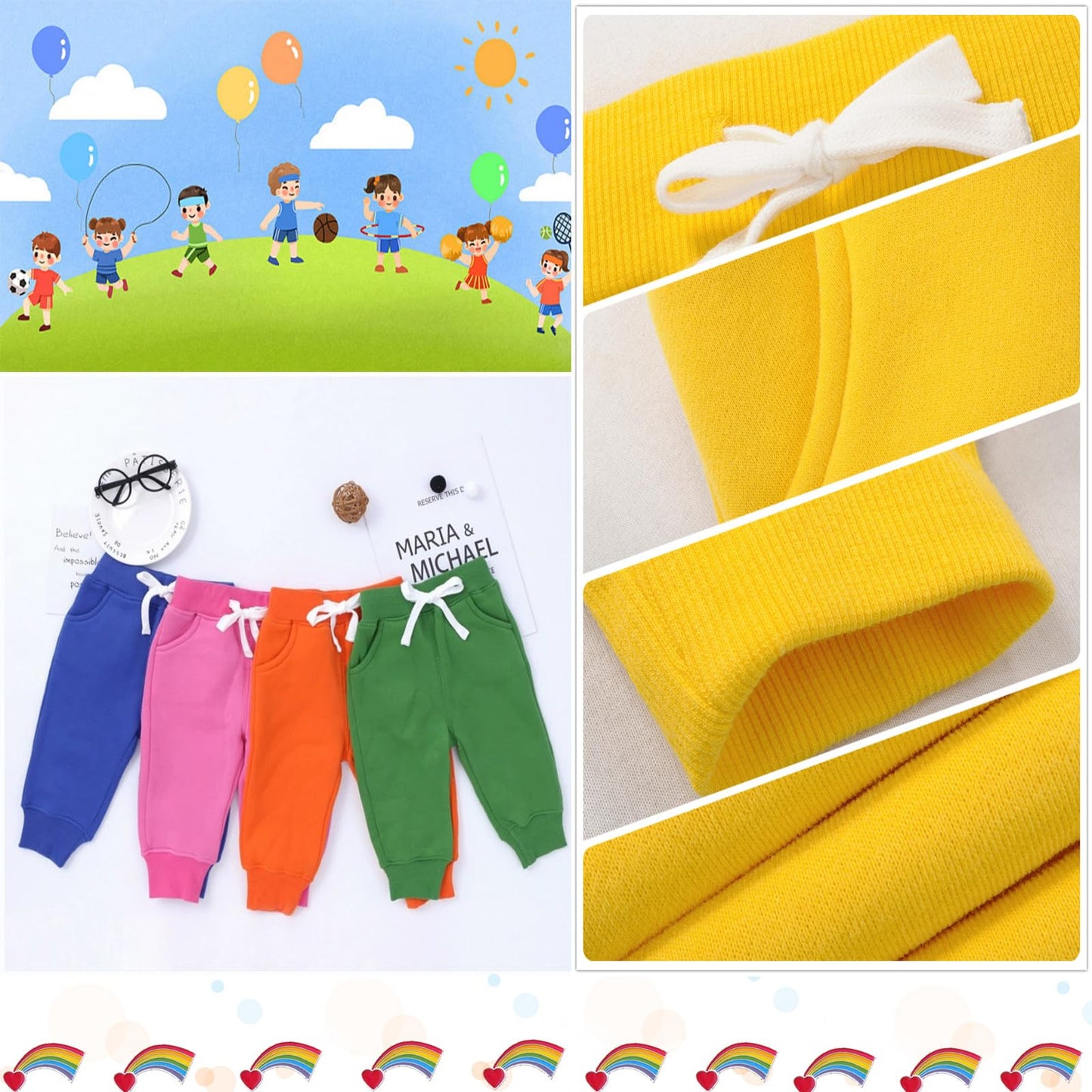 CuteOn Unisex Toddler Jogger Pants Kids Cotton Elastic Waist Winter Baby Sweatpants Pants 3Years Yellow