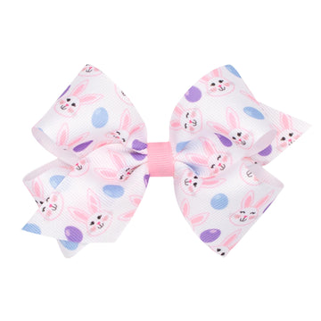 Wee Ones Girls' Easter Print Grosgrain Hair Bow On Wee Stay No-Slip Clip, Handmade, Medium, Easter Bunny Print