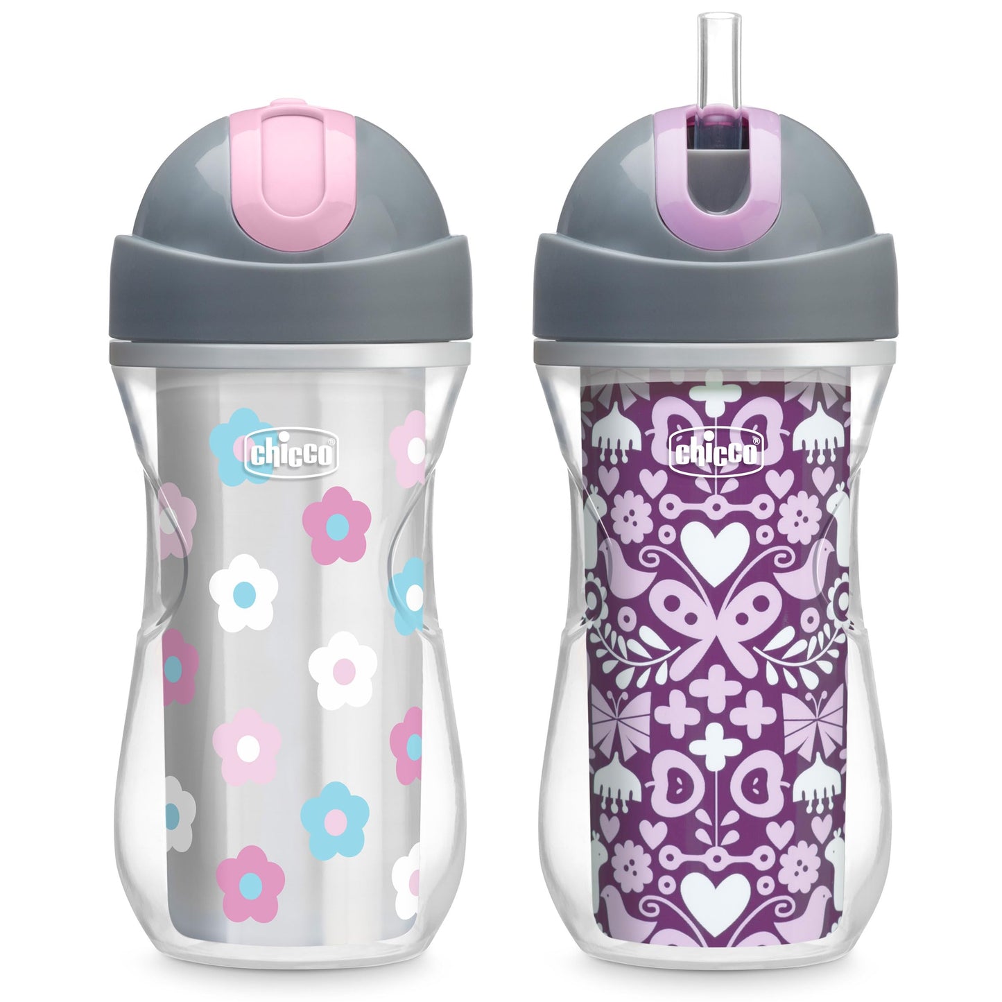 Chicco Flip-Top Straw Cup 9oz | Insulated Toddler Sippy Cup with Soft Silicone Straw | No-Spill | Easy-Clean | BPA-Free | 2pk | 