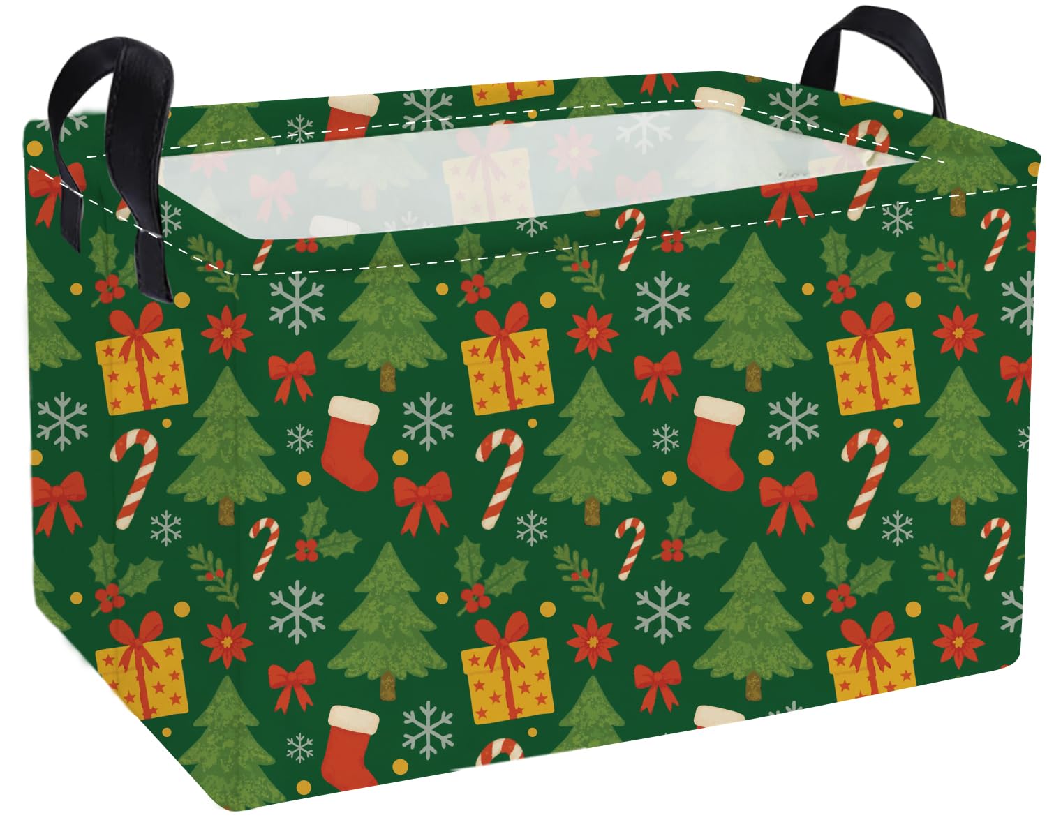 Essme Rectangular Christmas Basket,Cute Baskets Empty with Handles, Green Basket Gifts for Kids Room Decor,Boys and Girls,Gift B