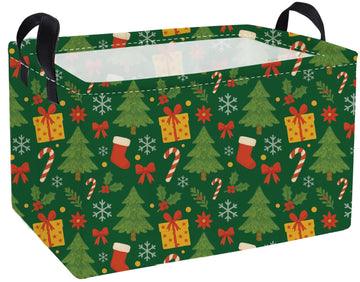 Essme Rectangular Christmas Basket,Cute Baskets Empty with Handles, Green Basket Gifts for Kids Room Decor,Boys and Girls,Gift B