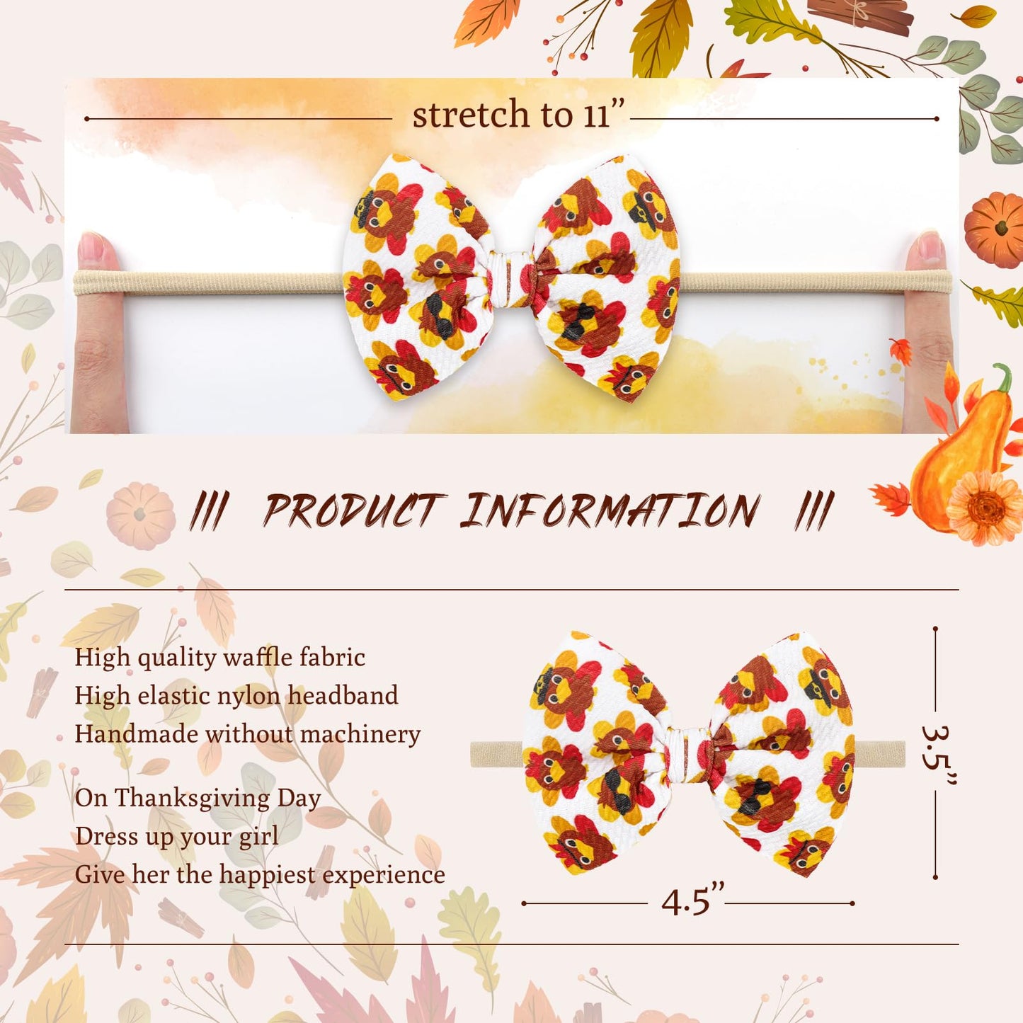 Yanjie Baby Bows For Girls Thanksgiving Turkey Baby Hat Headbands Newborn Girl Hair Bows Toddler Baby Girl Headbands Thanksgivin