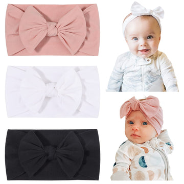 Jollybows 3Pcs Baby Nylon Headbands Hairbands Hair Bow Elastics For Baby Girls Newborn Infant Toddlers Kids (2-Blue+Dark Teal+Bl