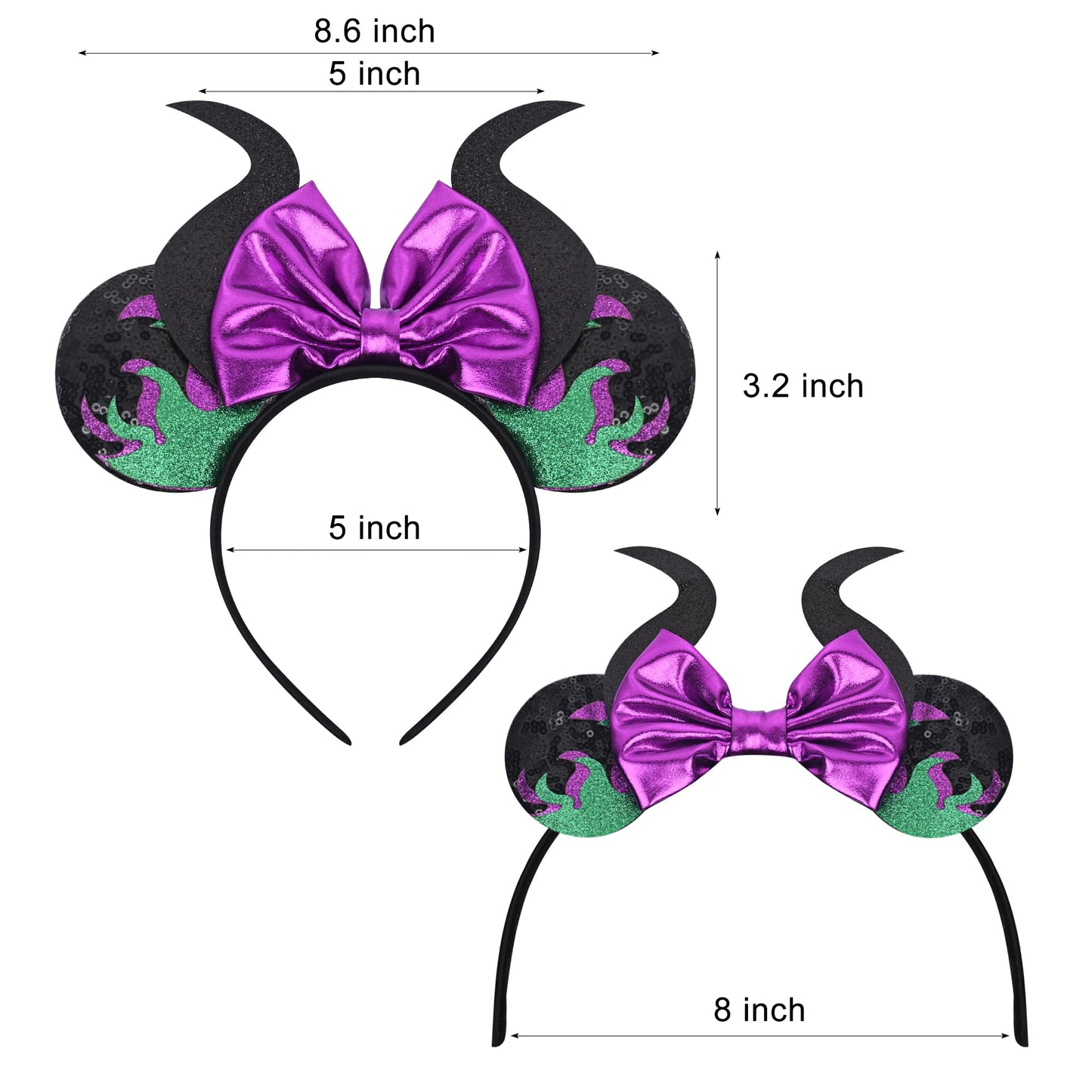 Wispark 2 Pack Halloween Headband For Girls Cute Maleficent Horn Mouse Ears Bow Headbands For Girls Hair Accessories For Women C