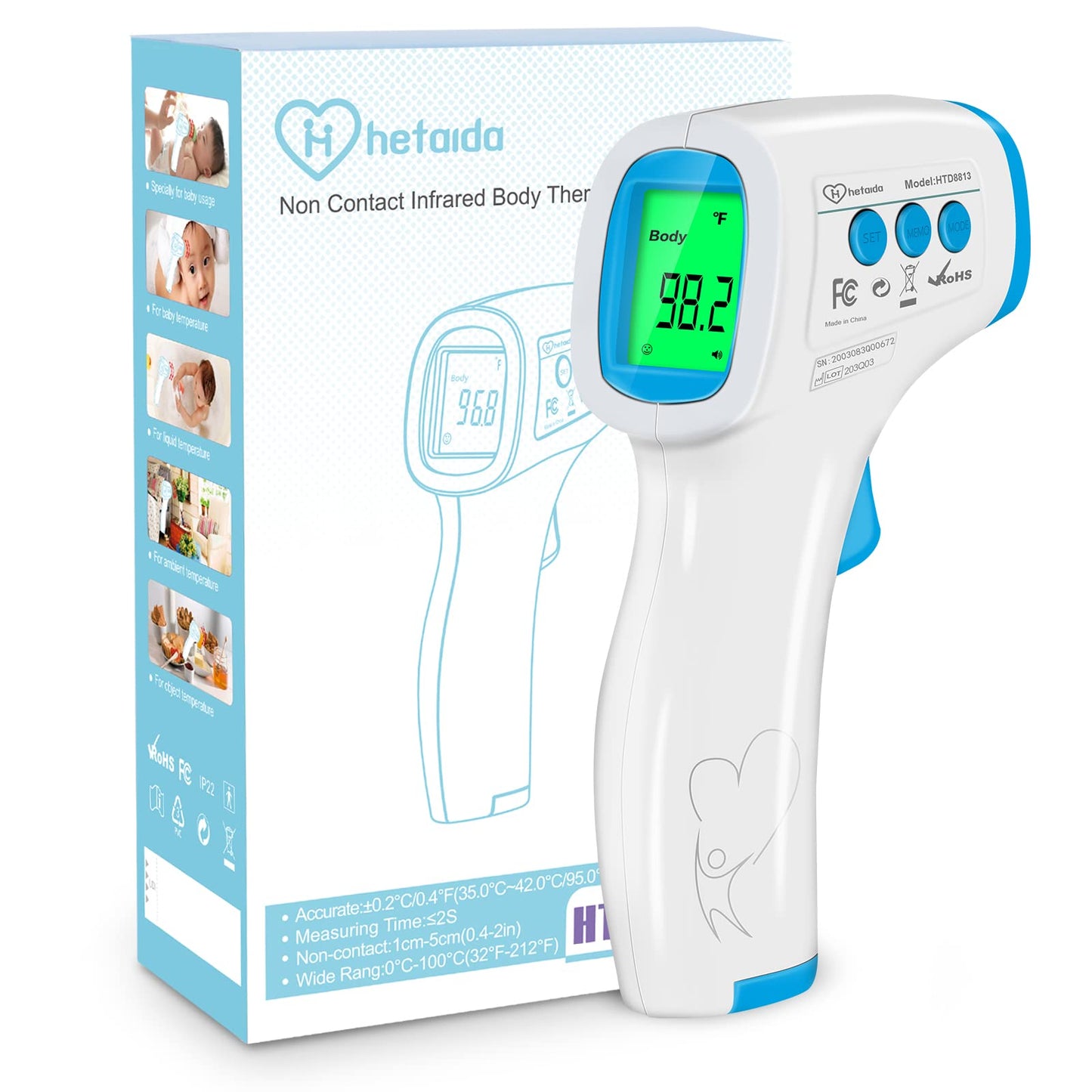 Digital Thermometer For Adults And Kids, No Touch Forehead Thermometer For Baby, 2 In 1 Body Surface Mode Infrared Thermometer W