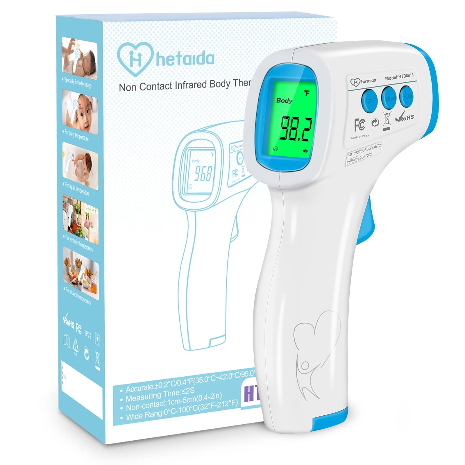 Digital Thermometer For Adults And Kids, No Touch Forehead Thermometer For Baby, 2 In 1 Body Surface Mode Infrared Thermometer W