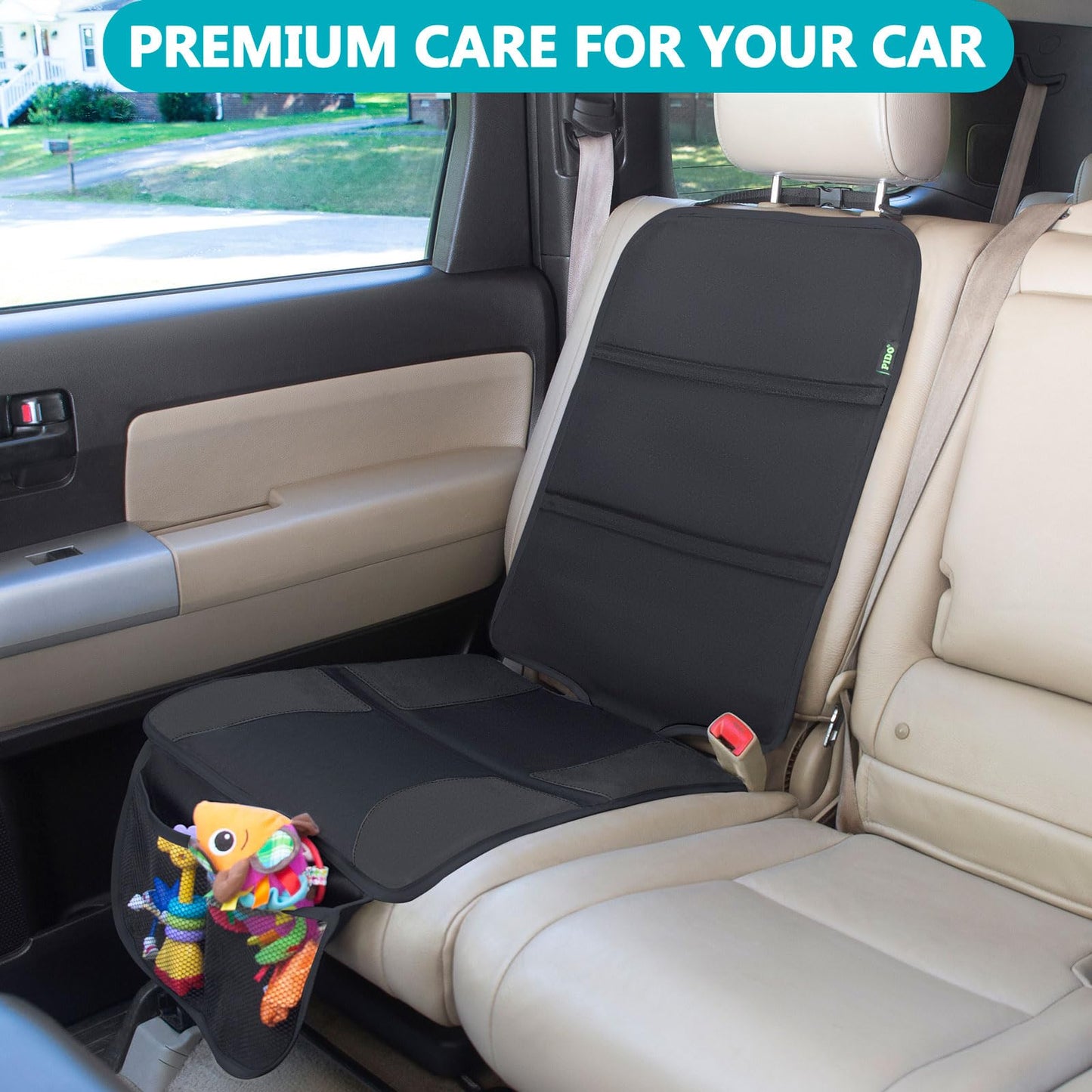 Pido Car Seat Protector Under Baby Carseat With Thick Padding, Waterproof Material, And Non-Slip Base - Universal Fit For Leathe