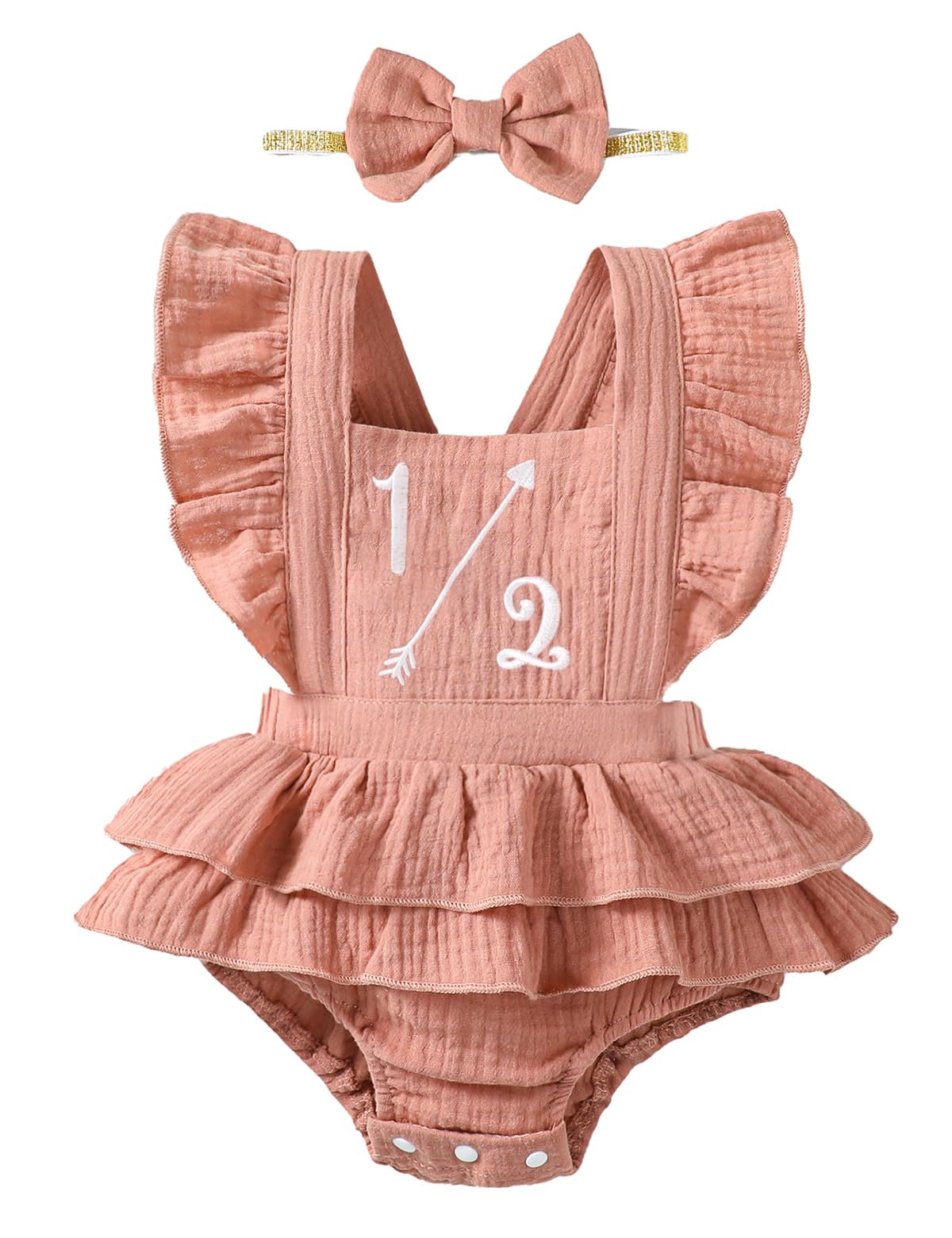 Baby Girls Half Birthday Outfit 1/2 Birthday Clothes Romper Half Way To One Birthday Bodysuit, Pink, 36 Months
