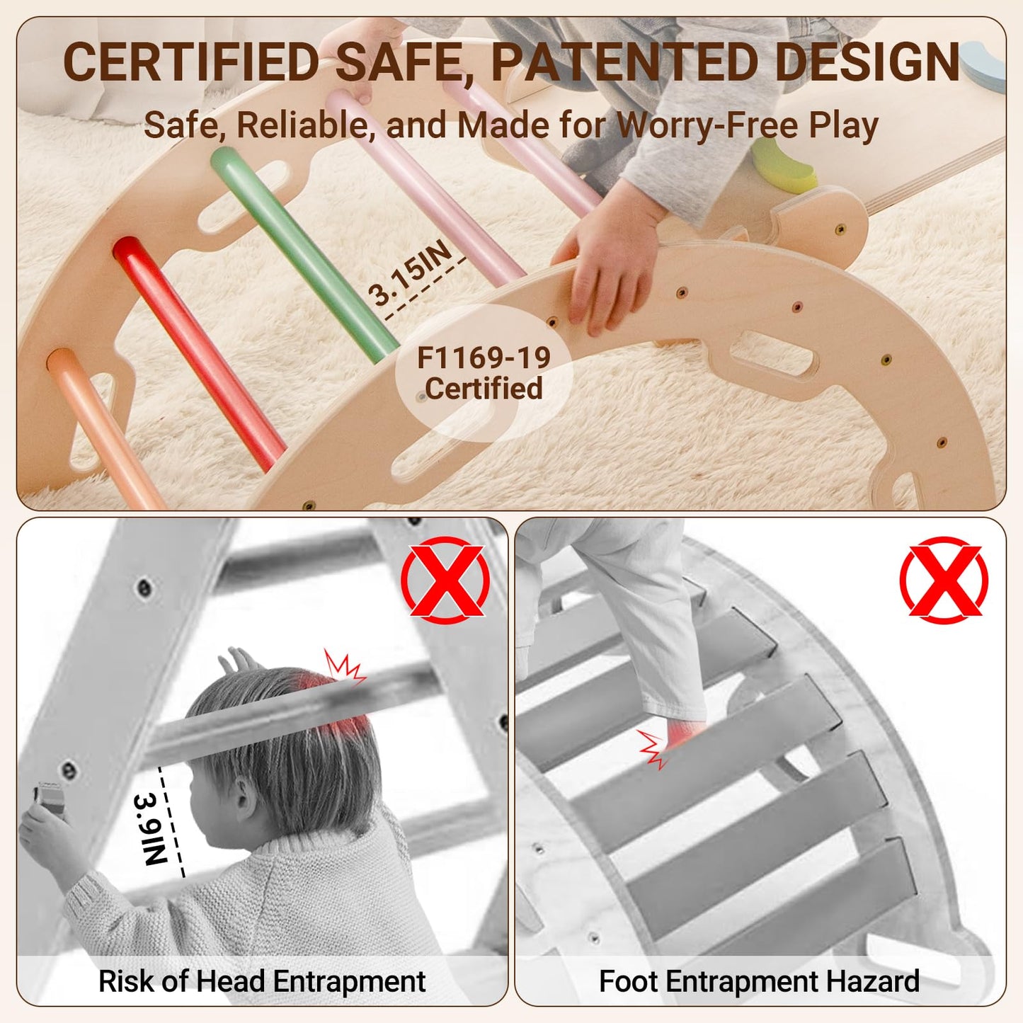 Cosyland Pikler Triangle Set - 8 In 1 Large Montessori Climbing Toys For Indoor - Wooden Foldable Jungle Gym For Toddler & Baby,