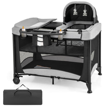 Honey Joy Pack And Play, 5 In 1 Portable Infant Playpen With Bassinet & Changing Table, Storage Bag, Music Box, Toys, Carry Bag,