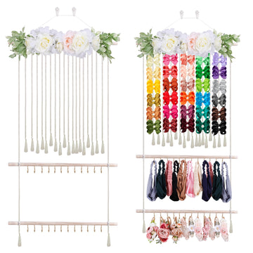 Cherrboll Hair Bow Holder For Girls, Headband Organizer W/24 Hooks, Hanging Hair Clips Organization For Nursery Decor Room Wall