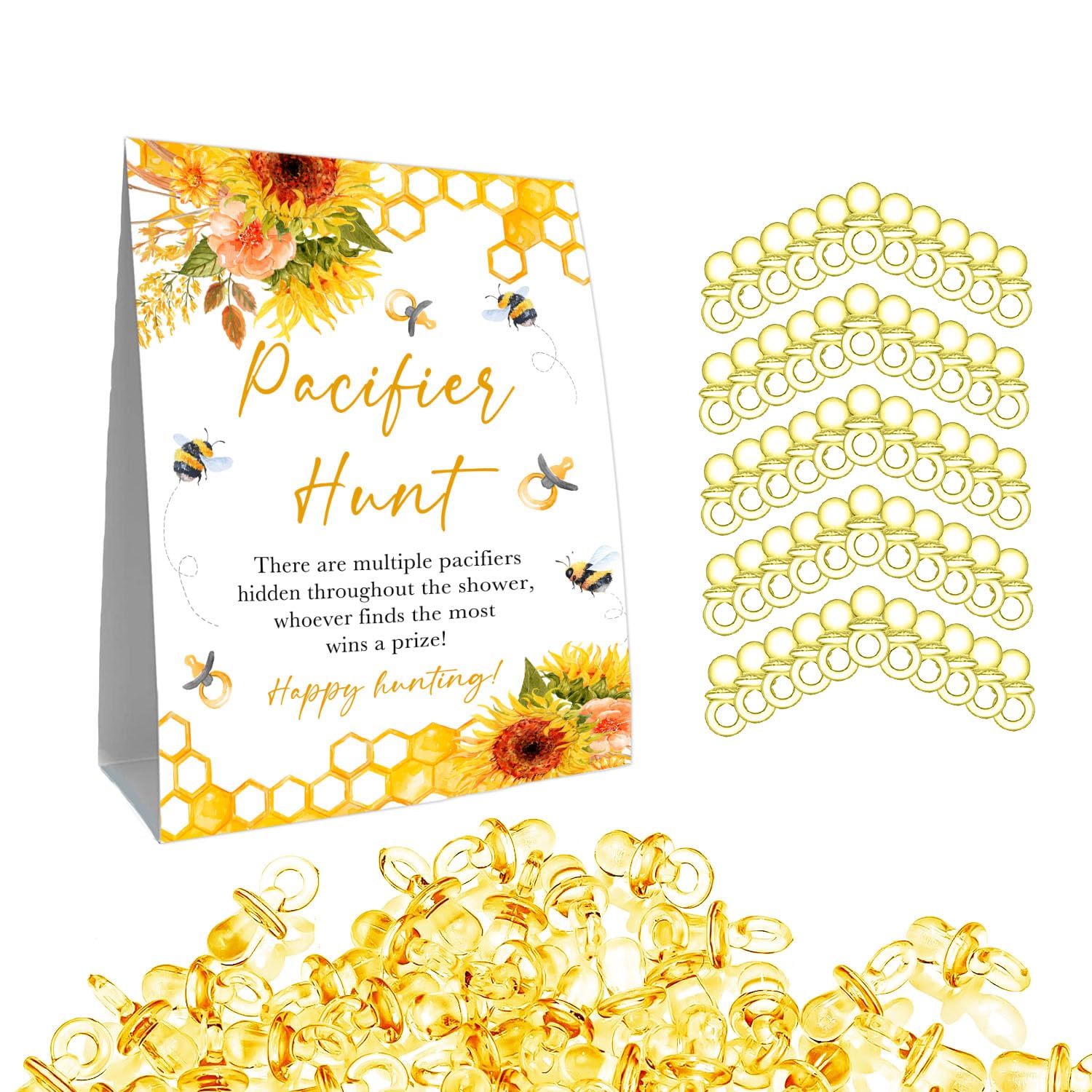 Guawubiang Pacifiers Hunt For Baby Shower Game, Mini Pacifiers Baby Shower Game Set, 50Pcs Yellow Mini Pacifiers Decor For Baby