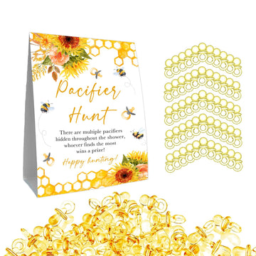 Guawubiang Pacifiers Hunt For Baby Shower Game, Mini Pacifiers Baby Shower Game Set, 50Pcs Yellow Mini Pacifiers Decor For Baby