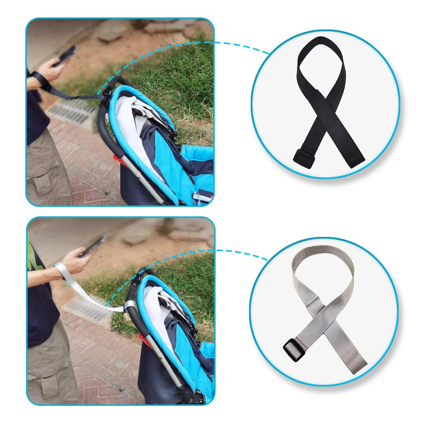 2 Pack Baby Stroller Safety Wrist Strap Adjustable Pram Wheelchair Hand Leash Black Retractable Dog Short Rope Belt for Hilly Ci
