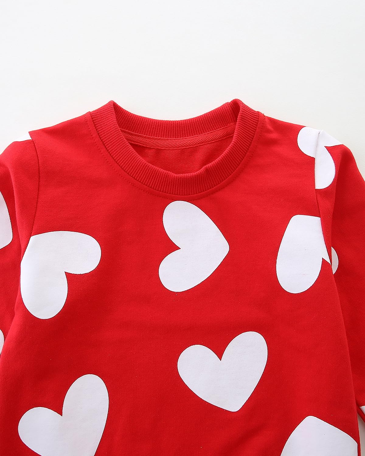 Mrocioa Valentine'S Day Outfit White Love Heart All-Over Prints Shirt Toddler Girls Sweatshirt Kids Long Sleeve Red Tops 3T