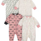 Onesies Brand Baby Girls 4-Pack 'N Play Footies Multi And Toddler Sleepers, Bunny Pink, 6-9 Months Us