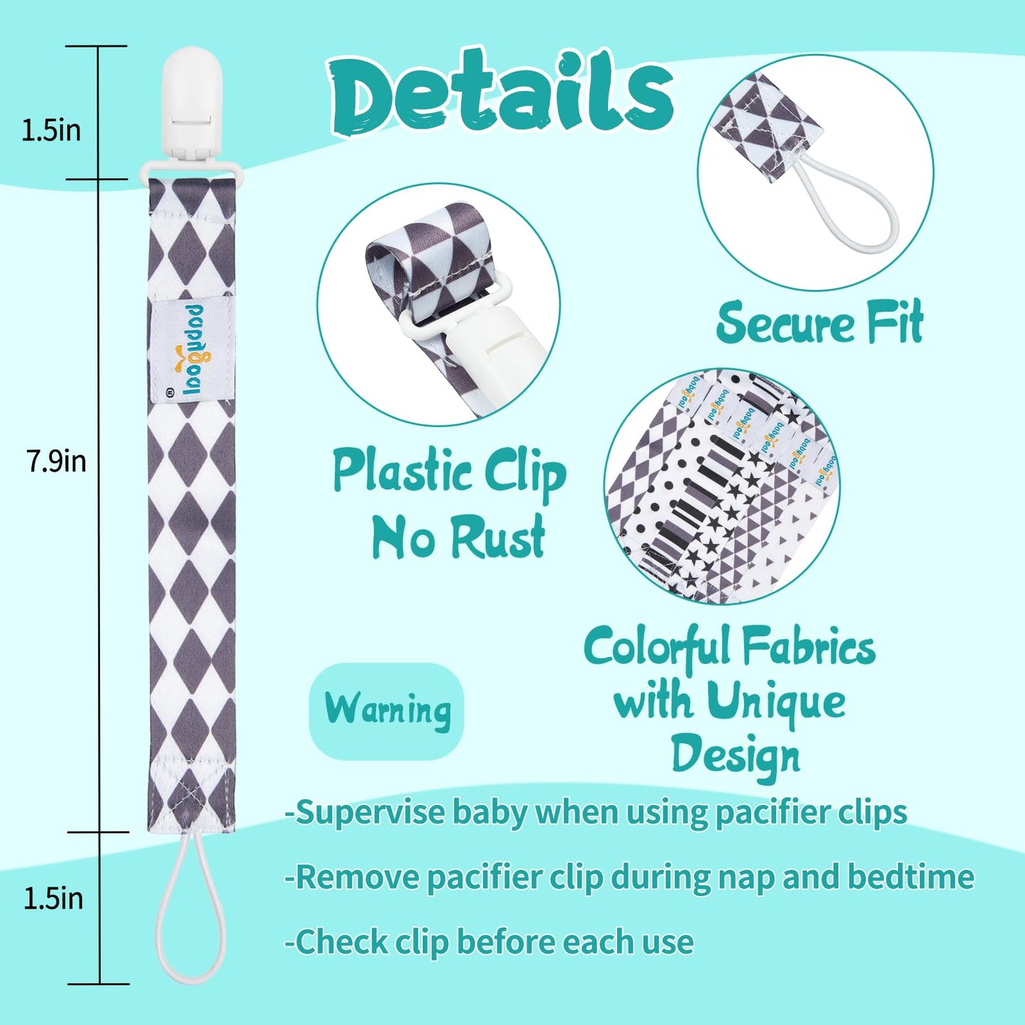 Babygoal Neutral Pacifier Clips, 6 Pack Binky Paci Holder Clips And Leash For Boys And Girls Fits For Most Pacifier, Binkie Styl