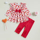 Frietlebird Toddler Girl Valentines Day Outfit Heart Print Long Sleeve Shirt Tops Pants Valentines Day Toddler Girl Outfit (A-Re