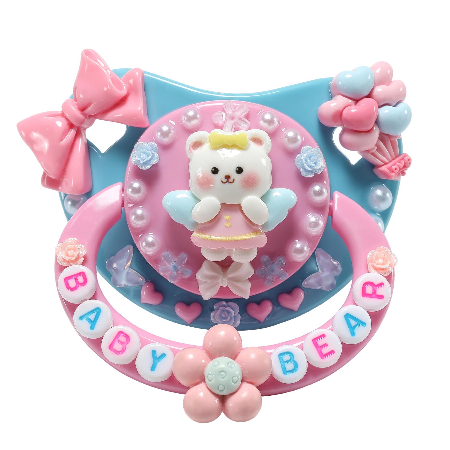 Cutieplusu Adult Sized Pacifier Dummy For Adult Diy Handmade Adult Pacifiers- Angel Bear Pink